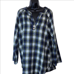 Women's EMERY ROSE Blue Green Plaid Tunic XL